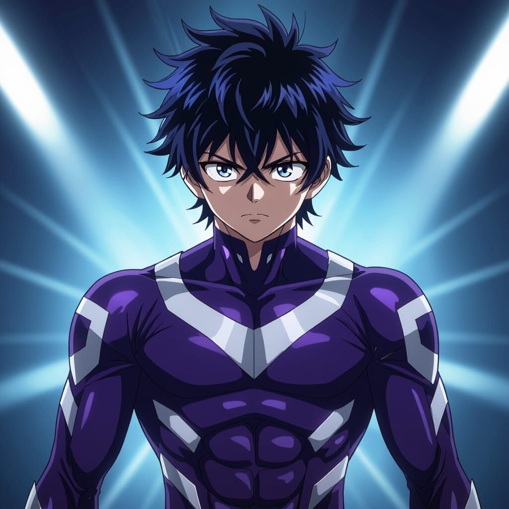 Effeminate Hero in Midnight Purple Suit, MHA Anime Style