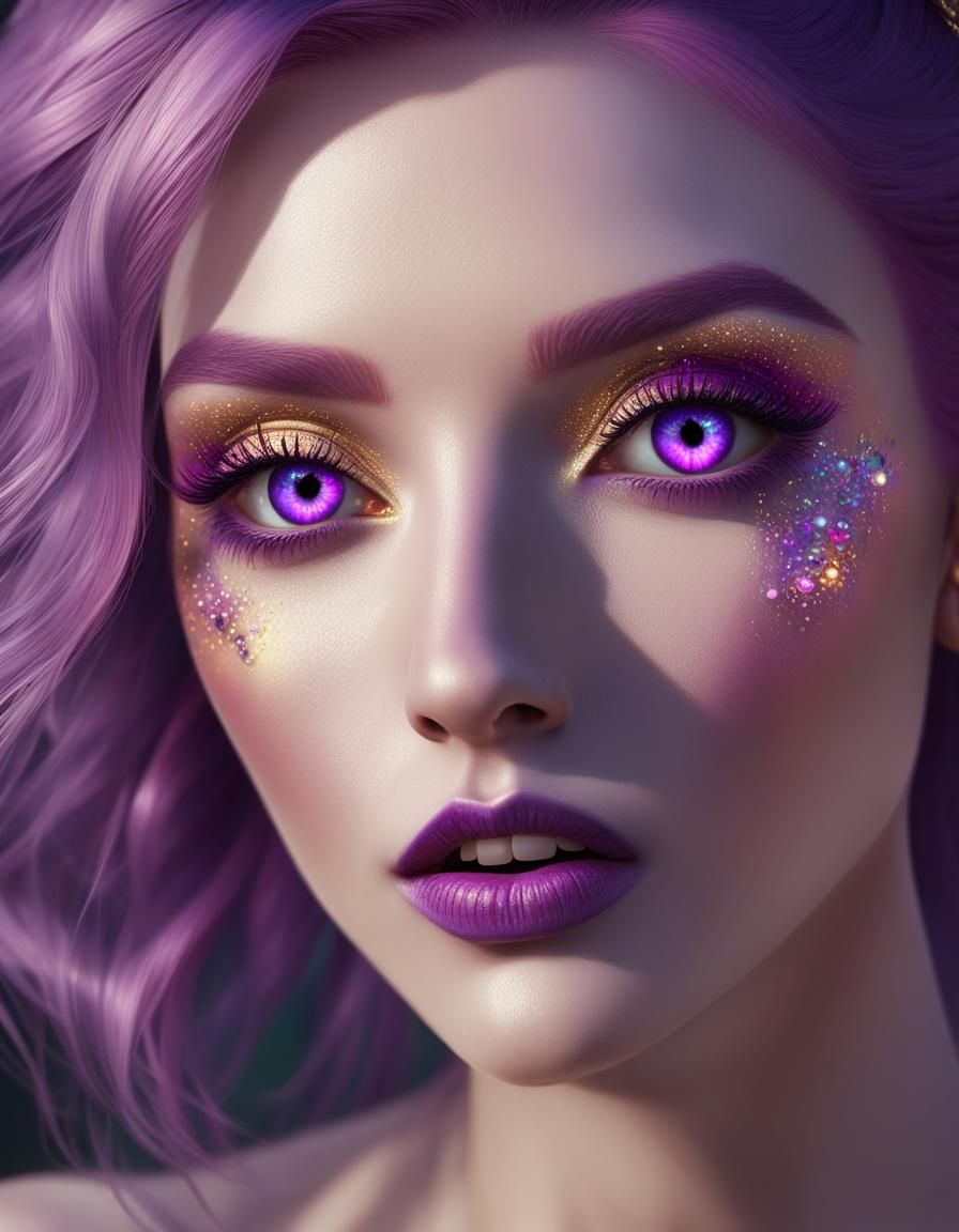 Ethereal beauty fairy with purple hair and purple eyes with ...
