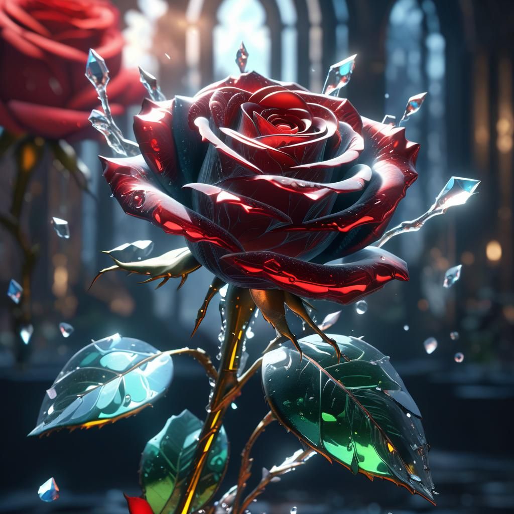 Crystalline Red Rose: Detailed Matte Painting