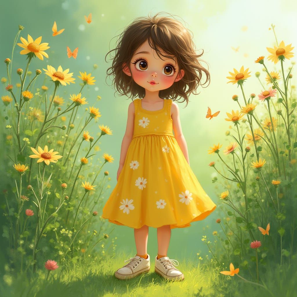 Surreal Impressionist Portrait of a Young Girl in a Vibrant ...