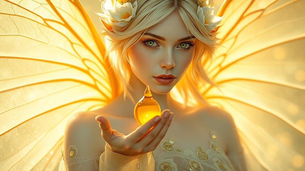 Ethereal Spring Fairy Portrait with Porcelain Skin