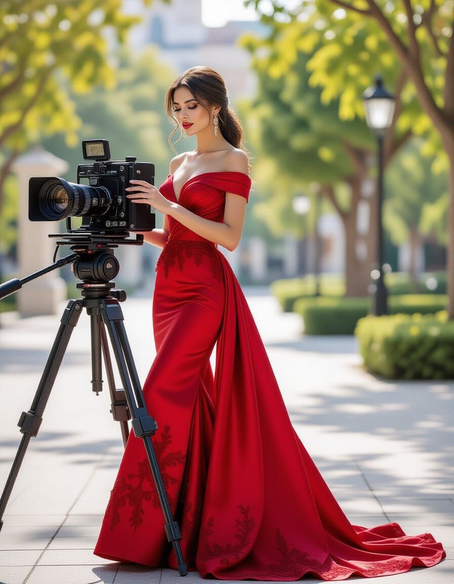 Fashion Photographer Captures Model in Red Silk Gown