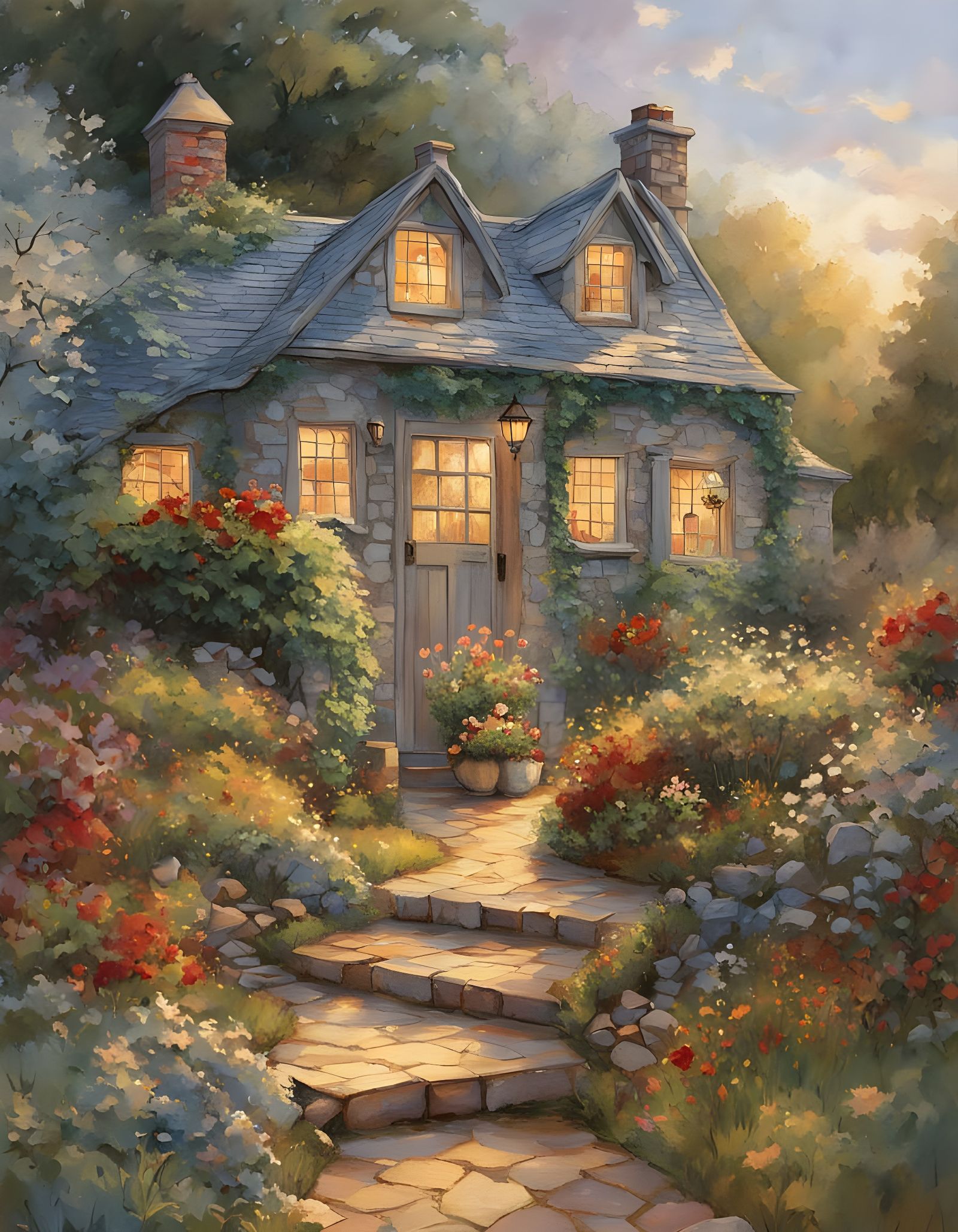 Cozy Cottage with Whimsical Door in Idyllic Garden