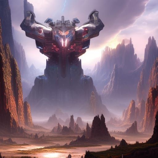 Voltron-Style Super Robot Mecha in Sci-Fi Scene