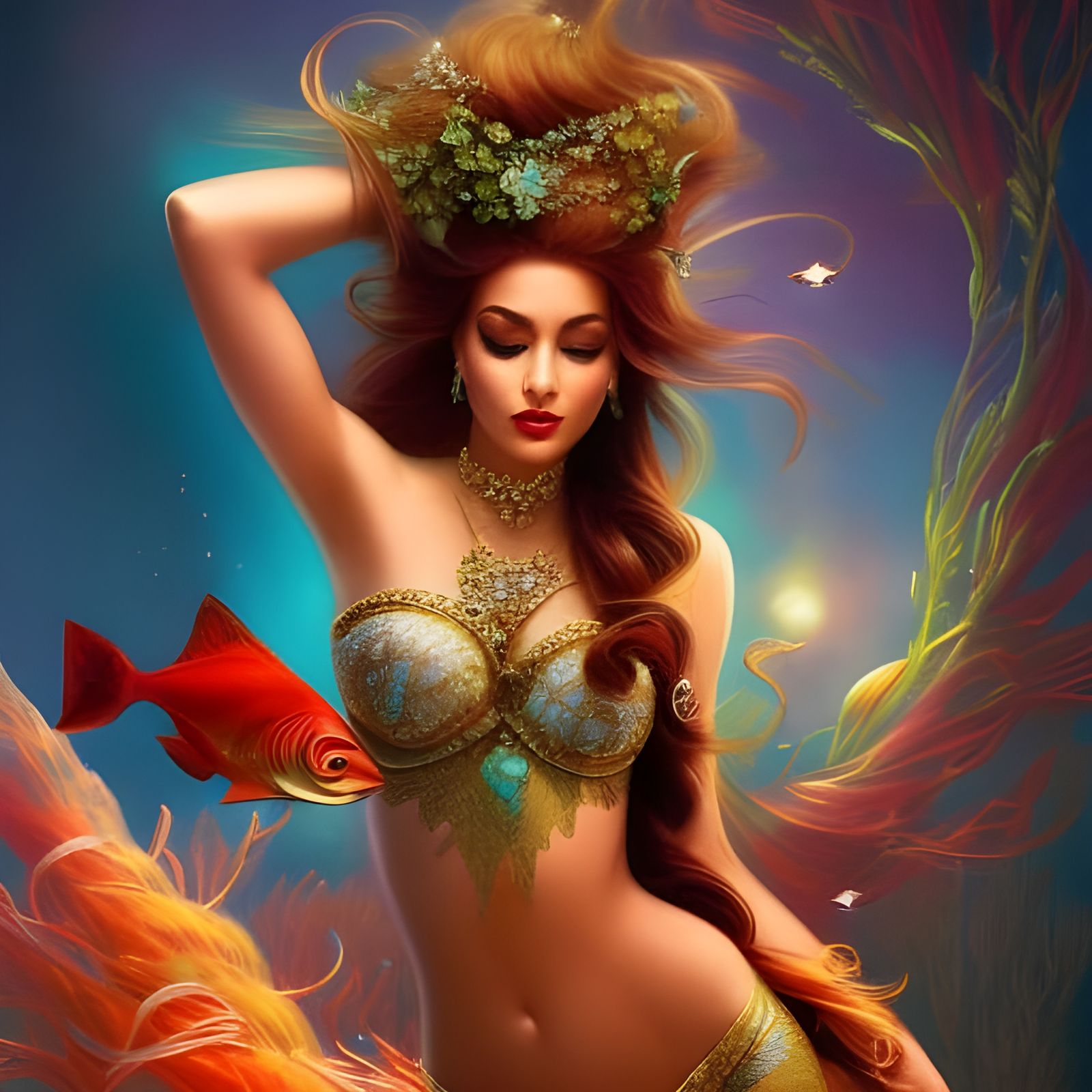 Diva Mermaid and Big Fish: Surreal Portrait