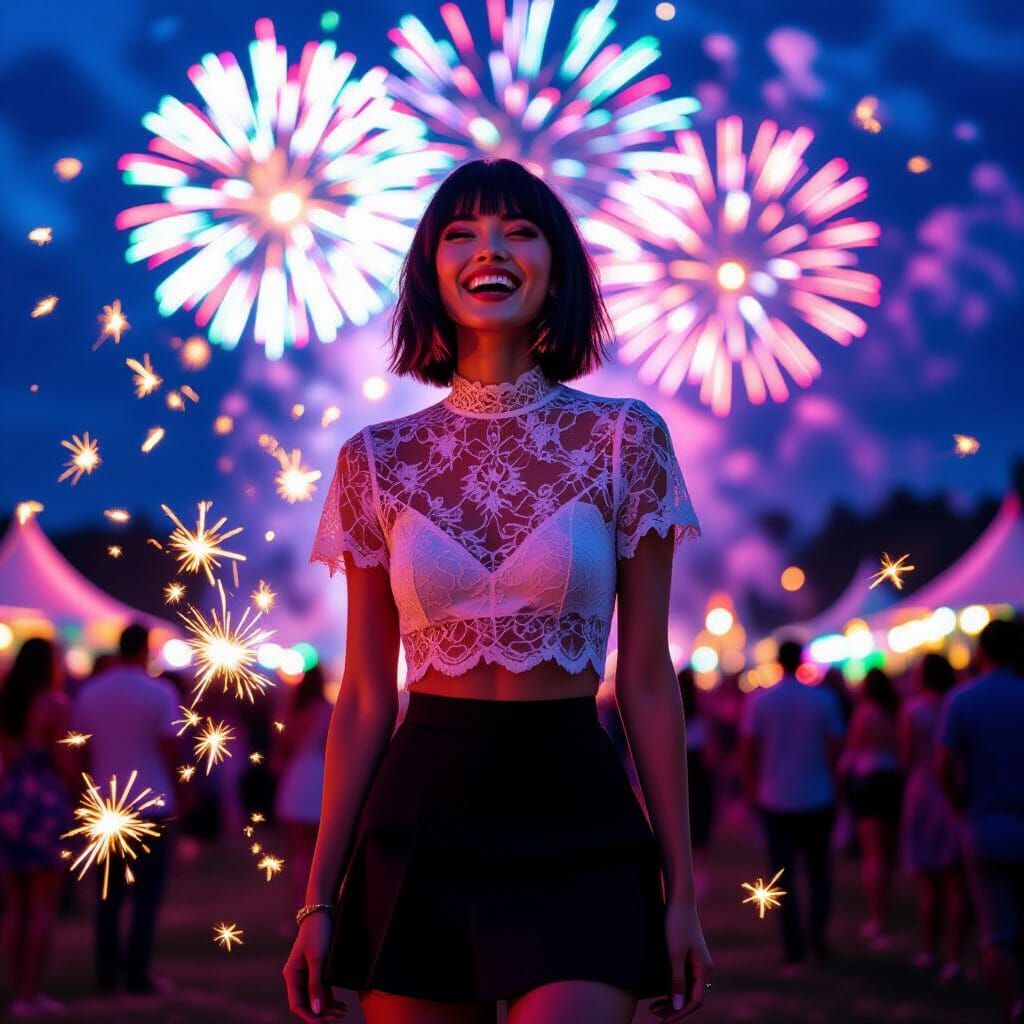 Candid street photography of a radiant woman, with a sleek b...