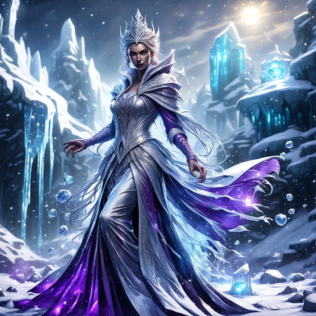 Ice Sorceress Casting Spell: Dark Fantasy Art