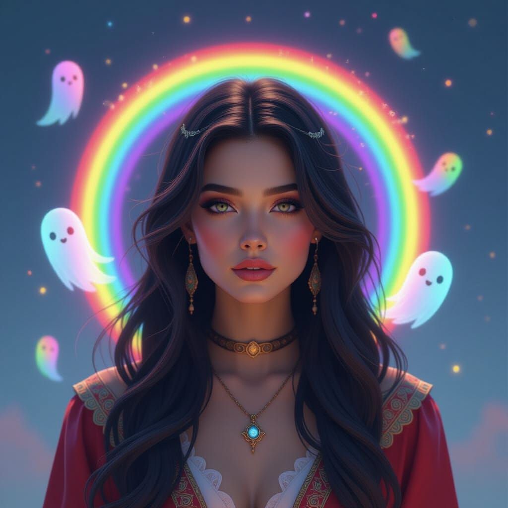 The ghosts she keeps are soft and bright,  
They haunt her d...