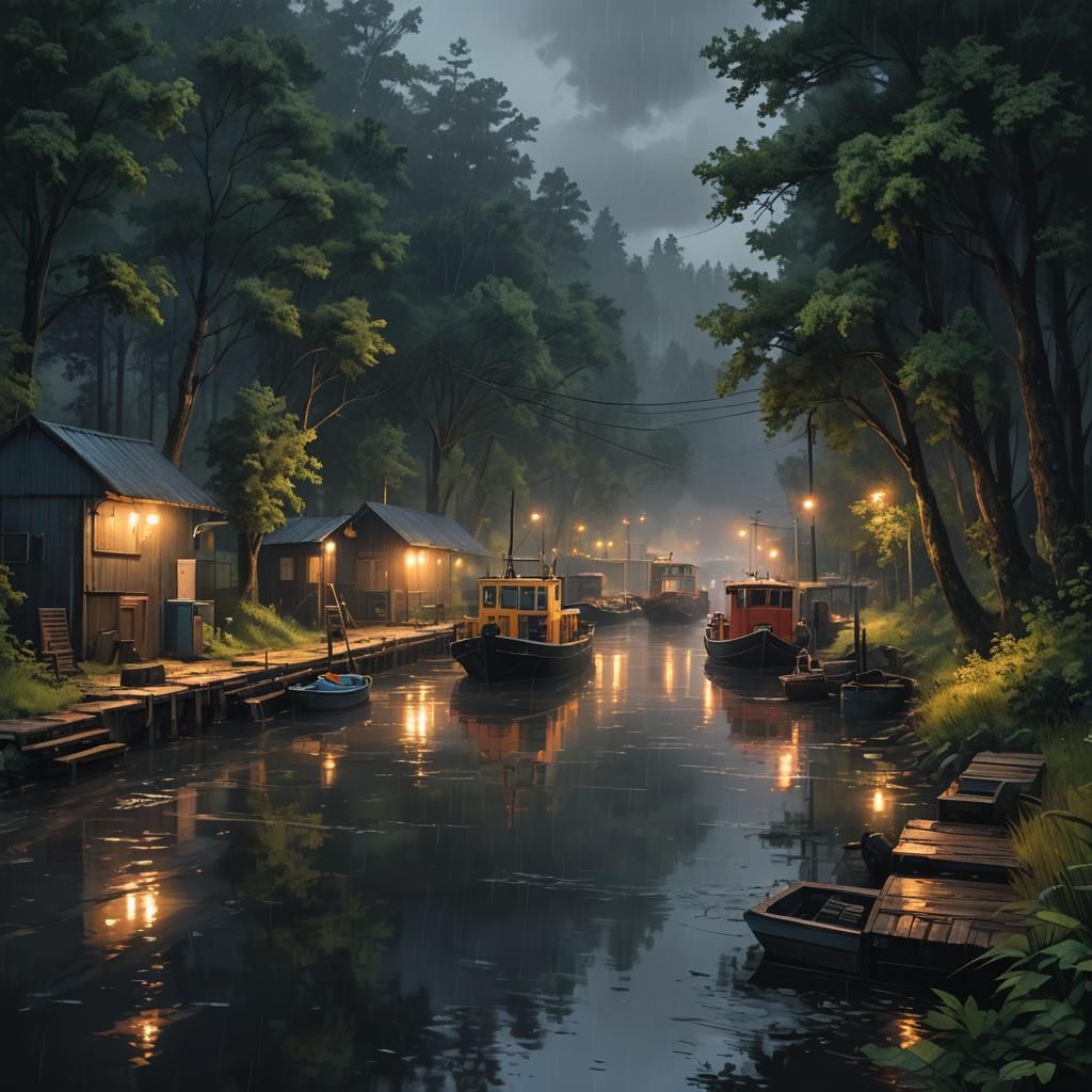 A small river port among the forests