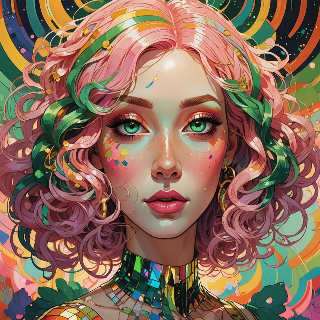 Whimsical Girl Portrait in Cartoon Style