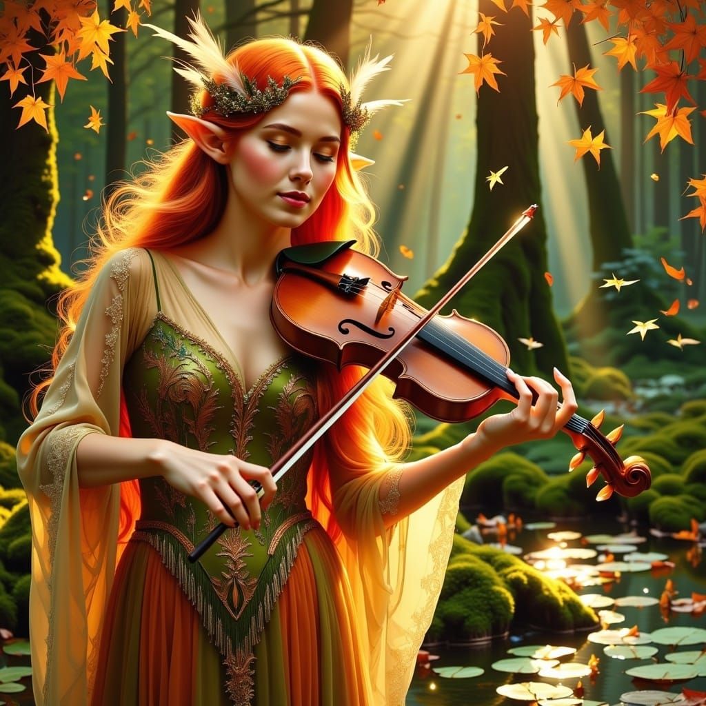 Ethereal Elf Bard in Whimsical Minstrel Attire