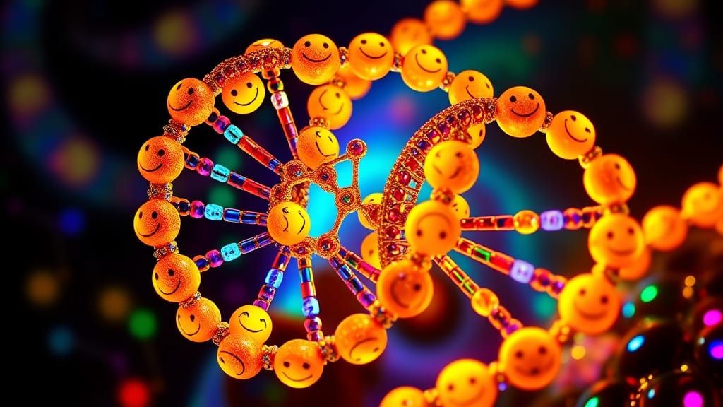 Bioluminescent DNA Helix with Smiley Faces & Tardigrades