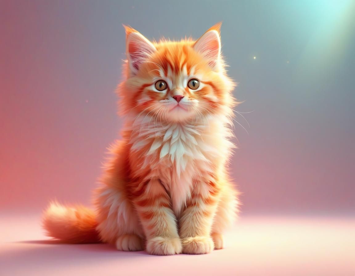 Fluffy Red Kitten in Pixel Art Style