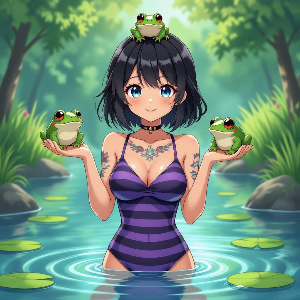 Anime Girl with Frog in Studio Trigger Style
