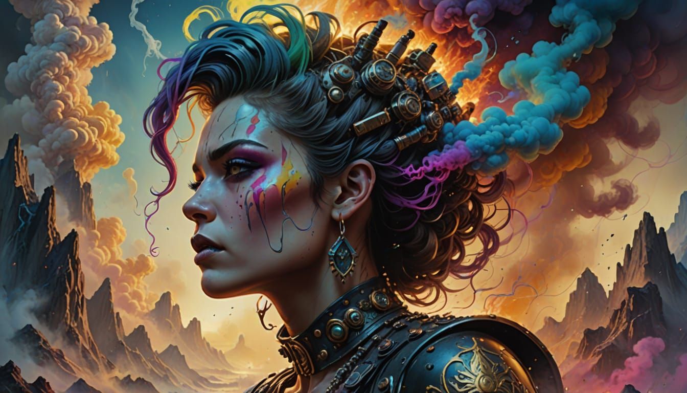 Smoke Goddess in a Rugged Landscape, Fantasy Art