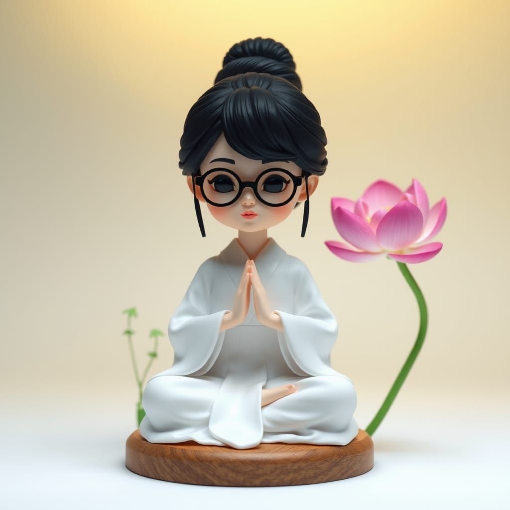 Serene Japanese Figurine in Meditation: Photorealistic Digit...