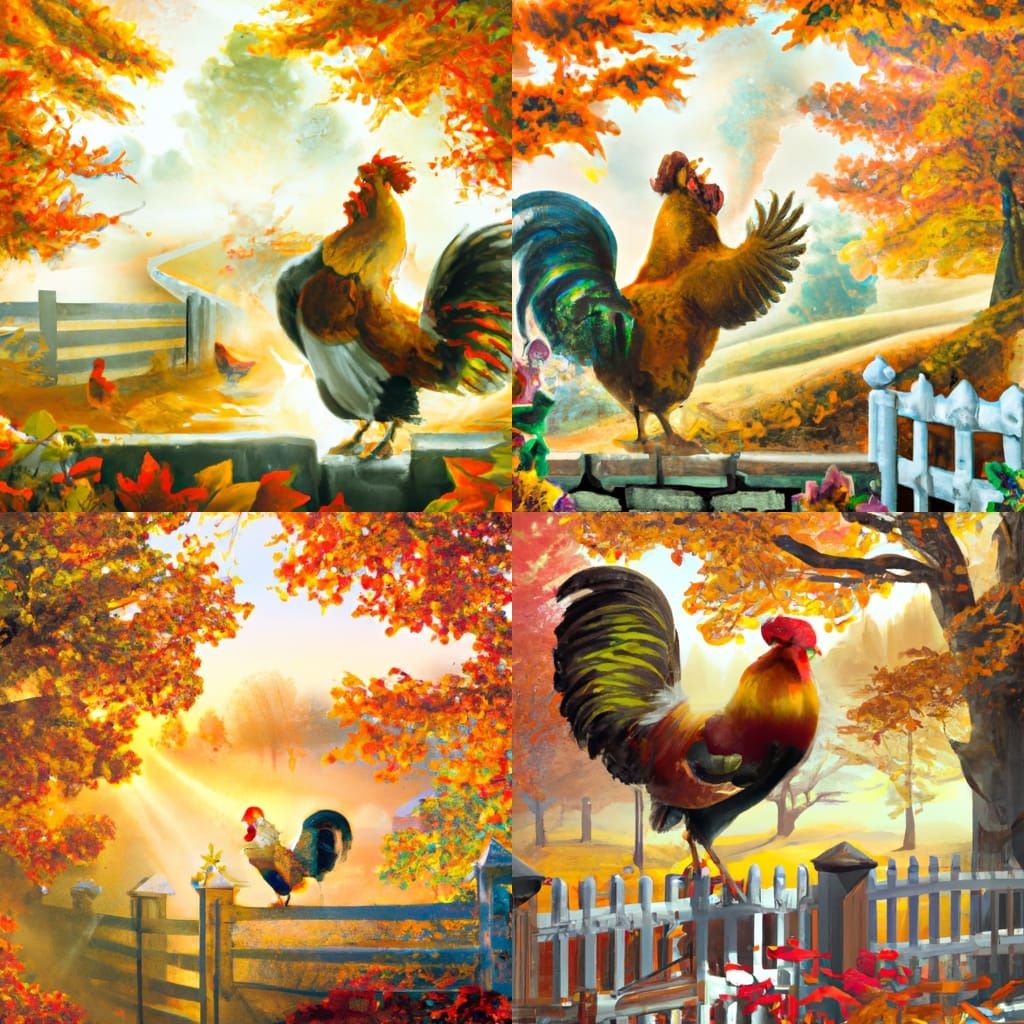 Autumnal Rooster Song Under Aurora Sky