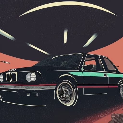 BMW 325i E30 in Vintage Anime Style
