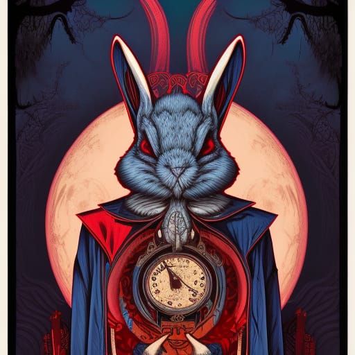 Occult White Rabbit in Dark Gothic Academia Style