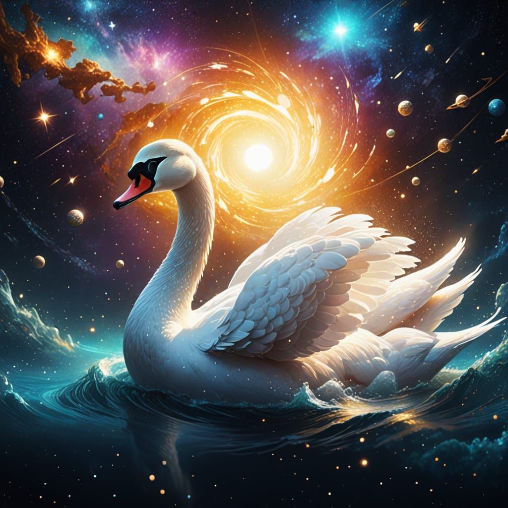 White Swan Swims in Space: Cosmic Digital Art
