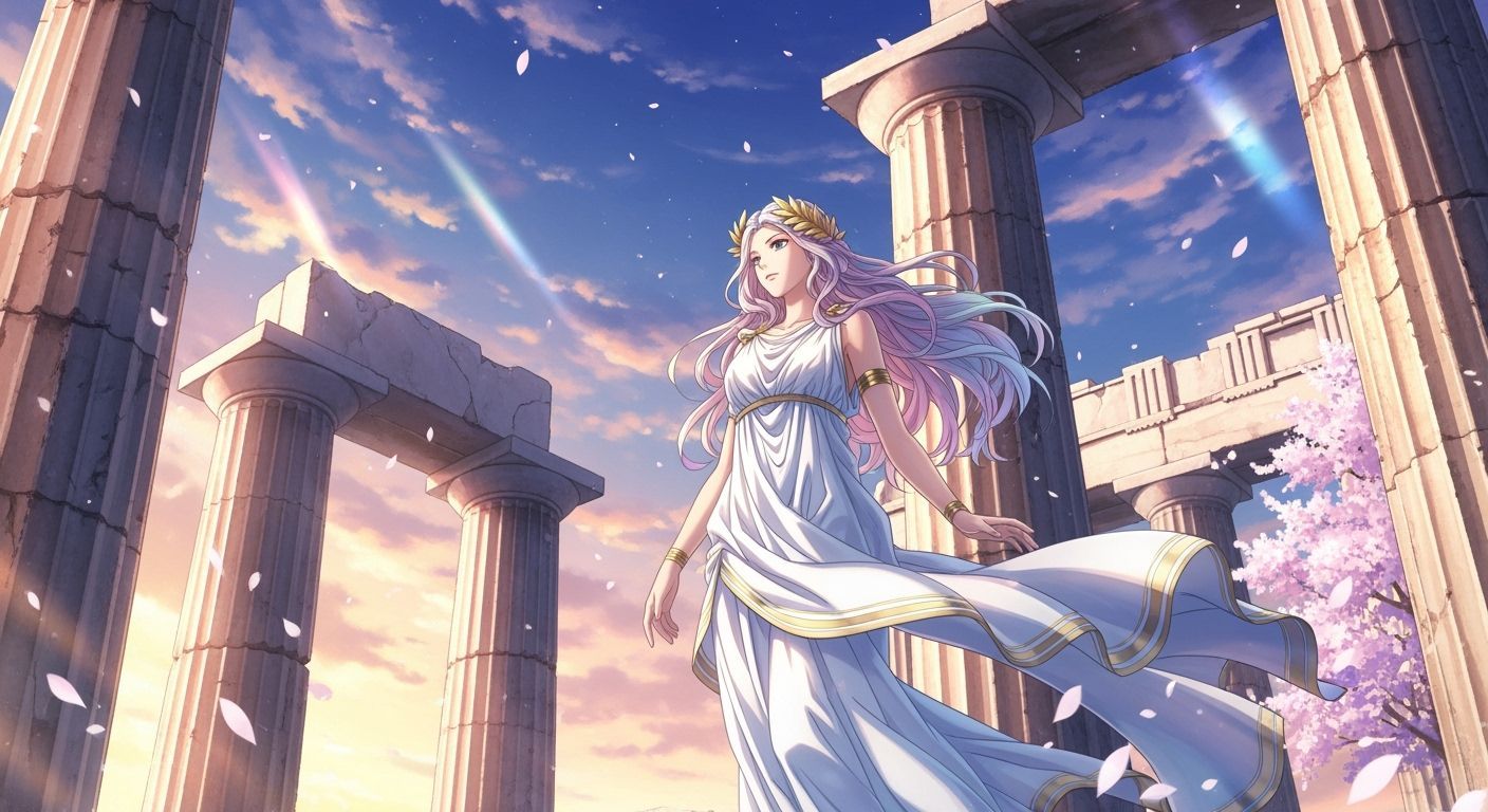 Anime-Style Greek Goddess in Pastel Colors