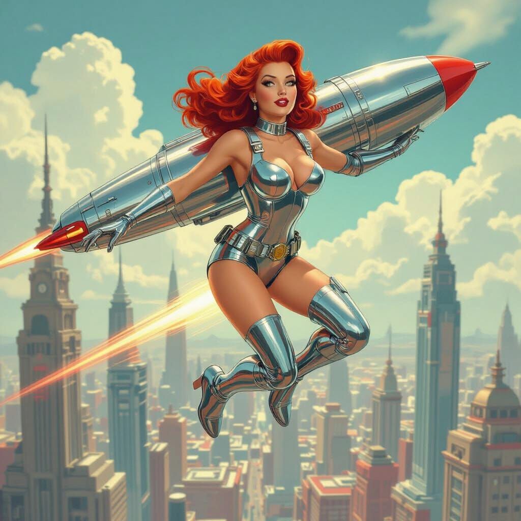 Retro Sci-Fi Pin-Up Girl with Jetpack