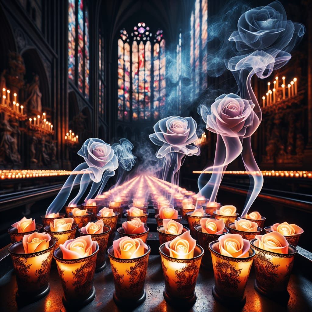 Mystical Roses: Votive Candles Illuminate Church