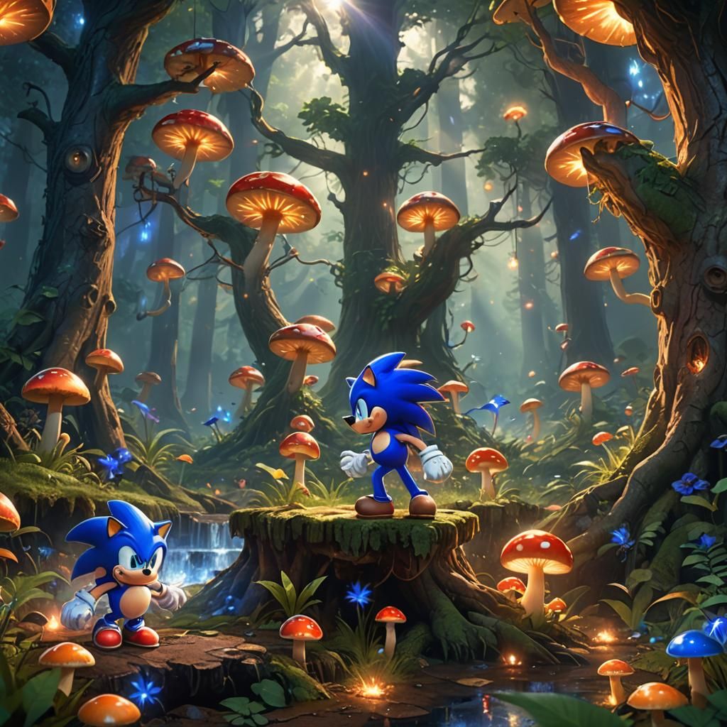 Mario and Sonic in Mystical Forest Concept Art