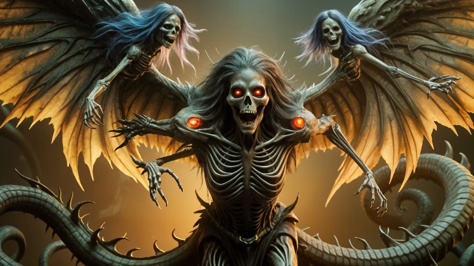 Demonic Raven Creature with Undead Forms in Gothic Horror St...