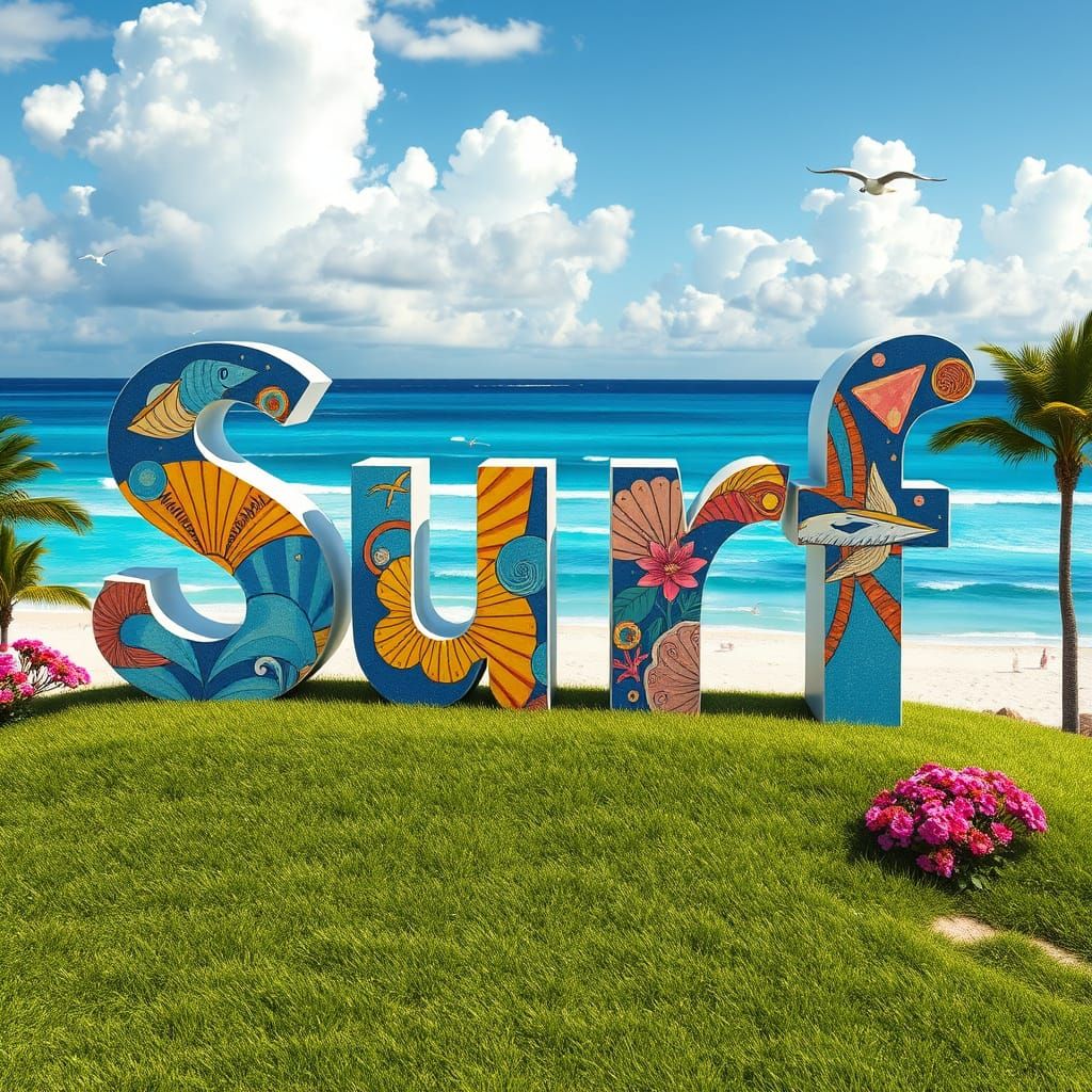 Vibrant Public Art Sculpture of Surf on Beachy Hillside