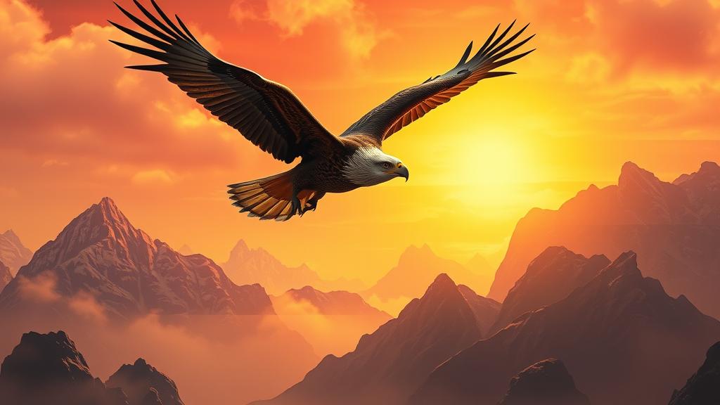 Eagle Soaring Over Surreal Golden Mountain Landscape
