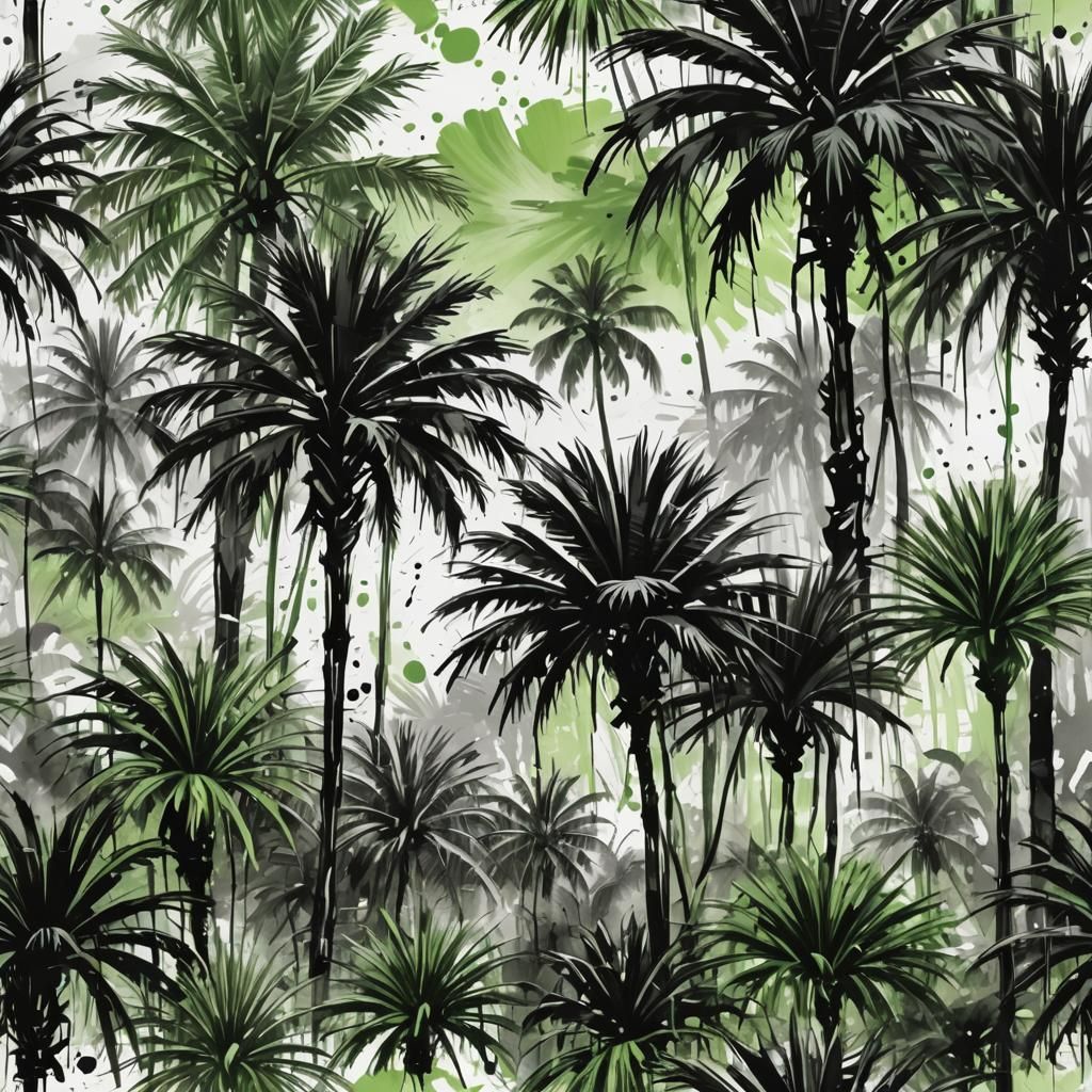 Monochrome Palm Forest with Green Accents
