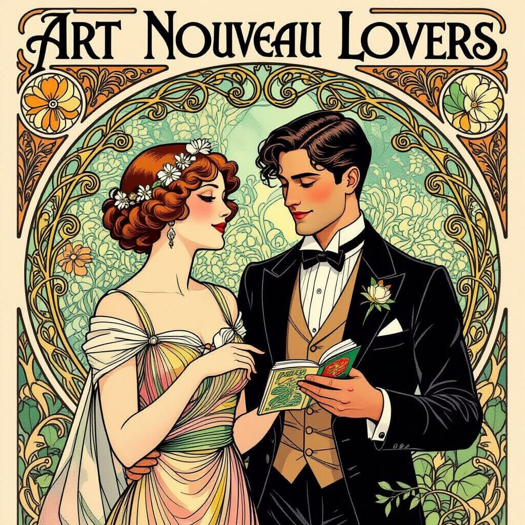 Art Nouveau Lovers Reading Comic Books