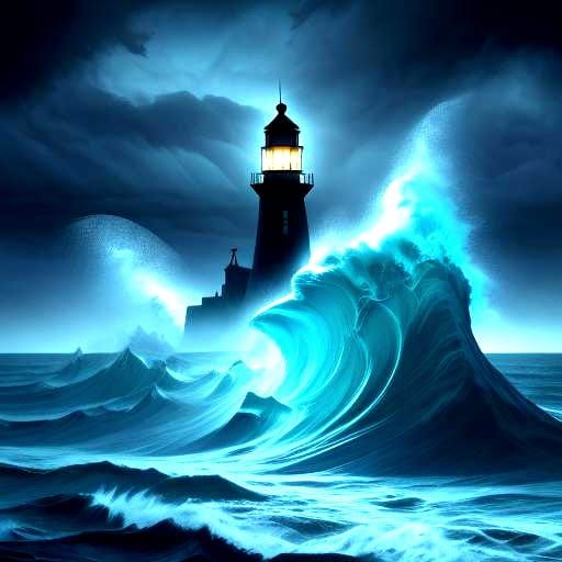 New England Lighthouse in a Stormy Night