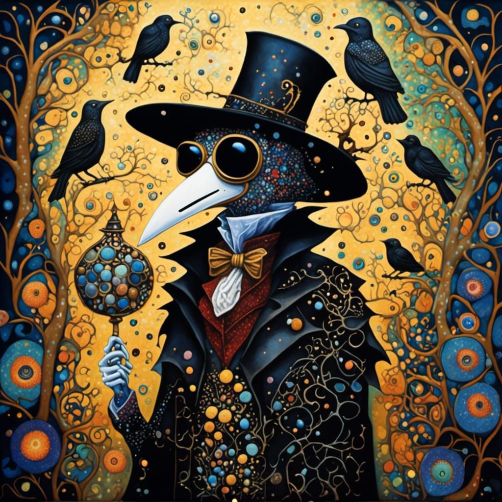 Dark Pointillism Plague Doctor in Whimsical Style