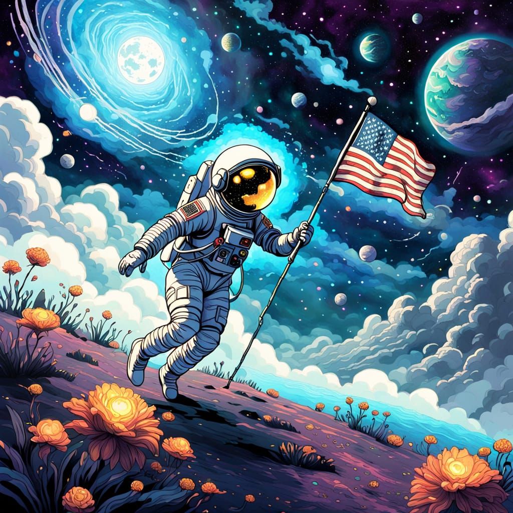 Ethereal Astronaut Drifts in a Dreamy, Glowing Galaxy