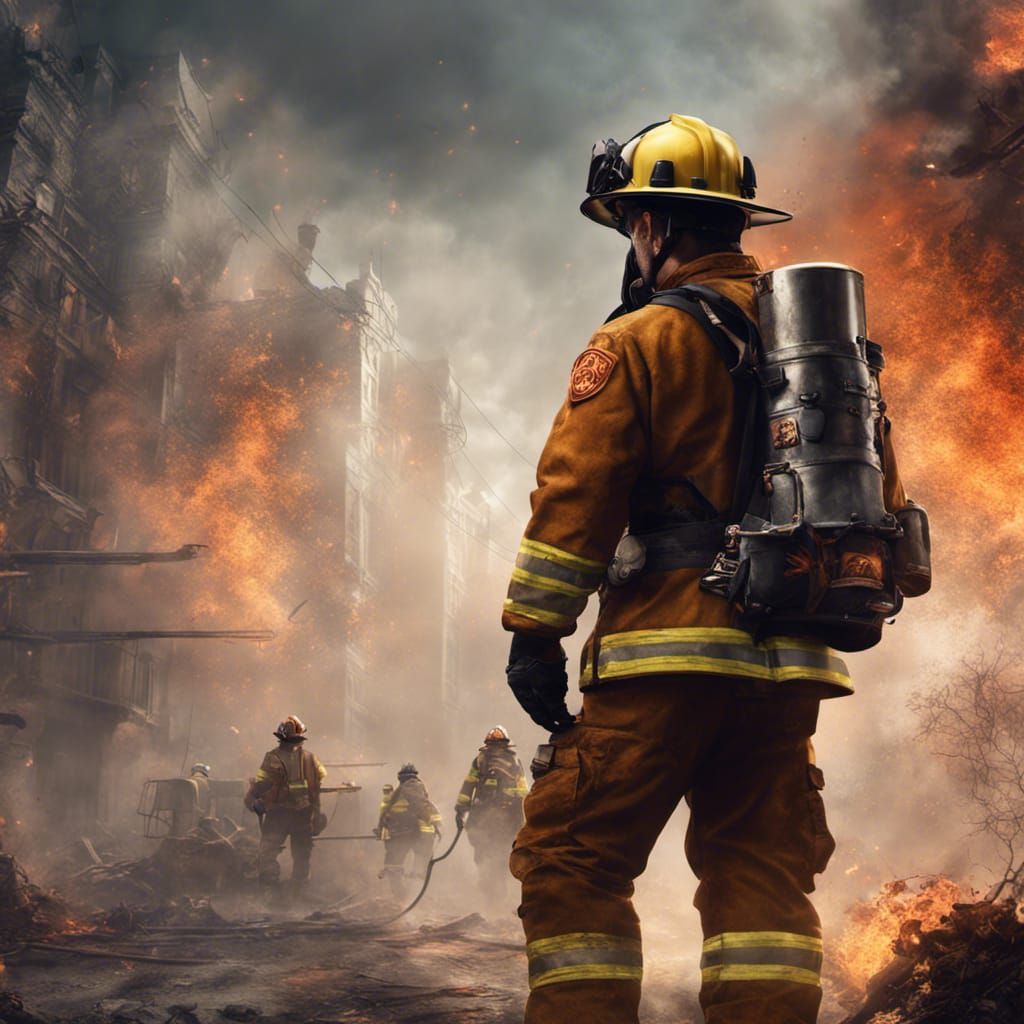 Firefighter's Valor: A Detailed Matte Painting