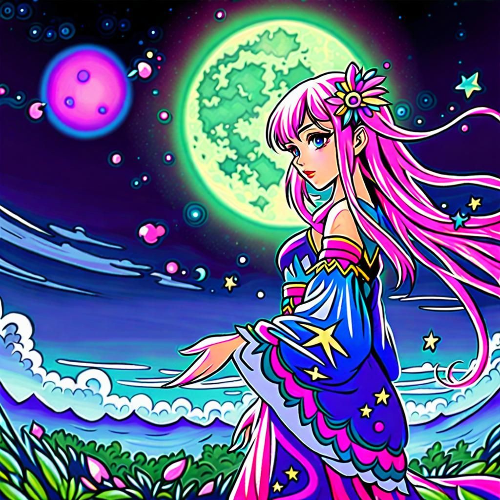 Ethereal Anime Moon Princess in Cosmic Style