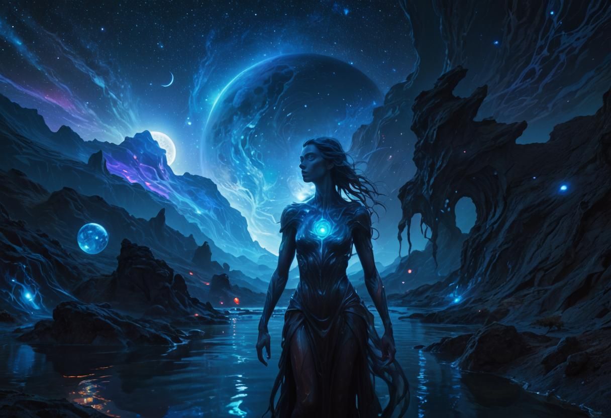 Surreal Water Elemental Portrait on Alien Planet