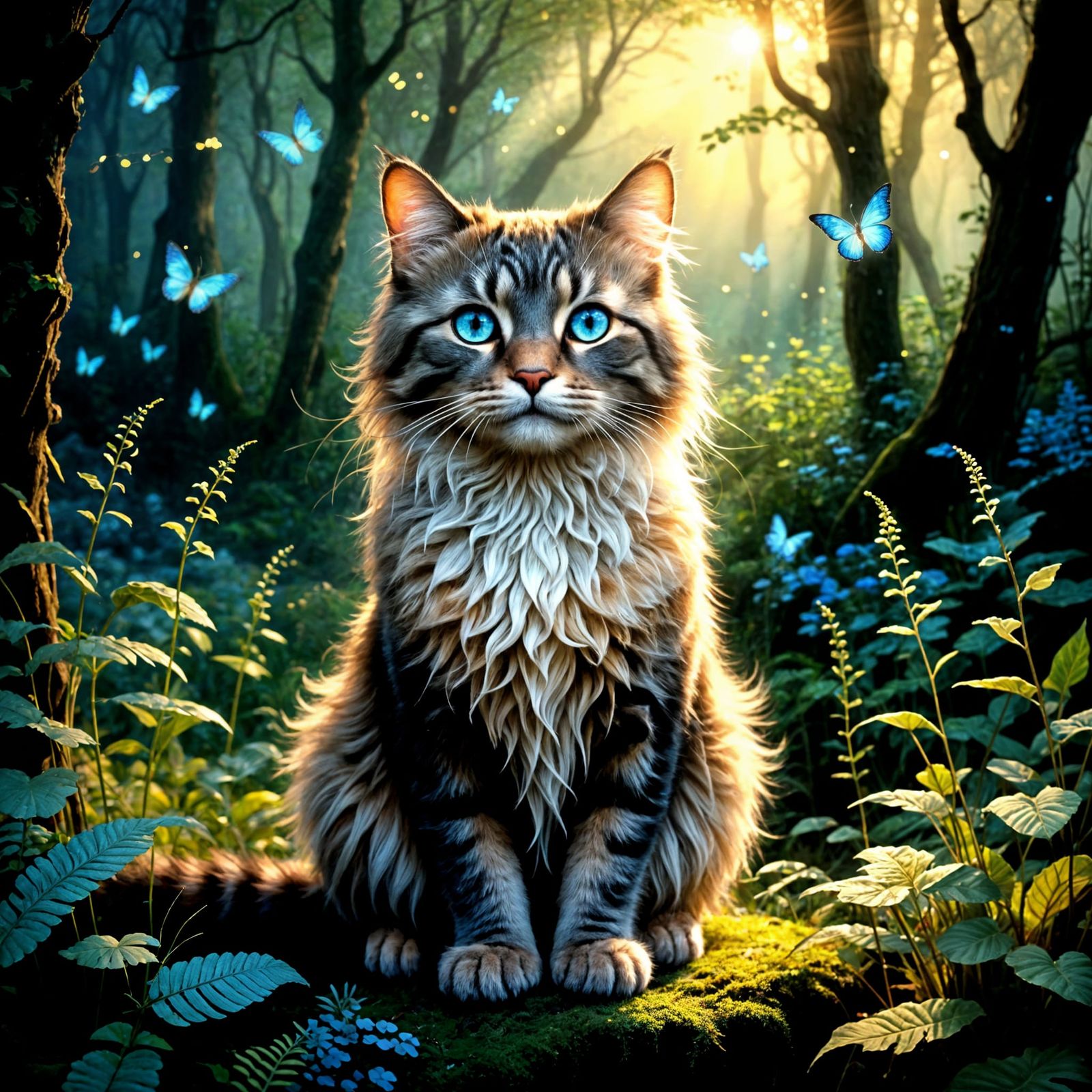 Cat in a magical forest