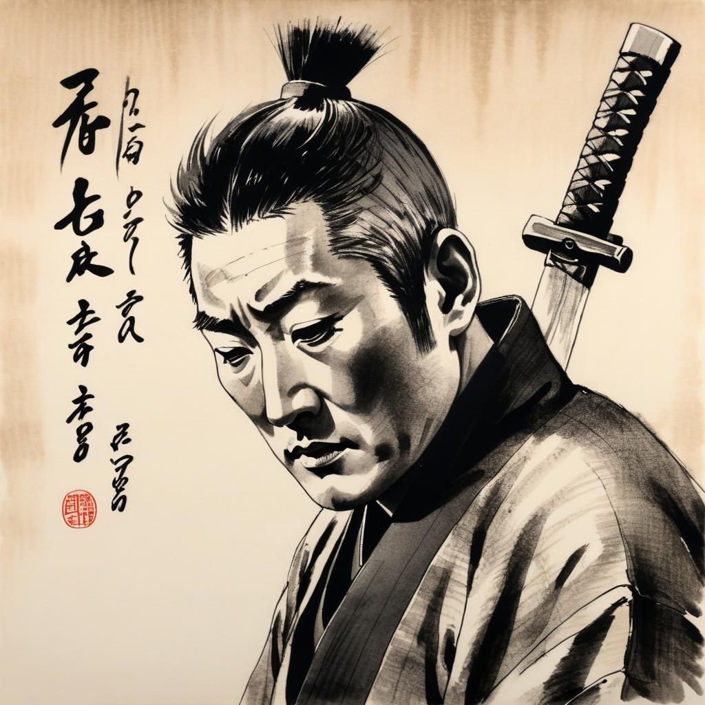 Zatoichi Sumi-e Portrait in Ink