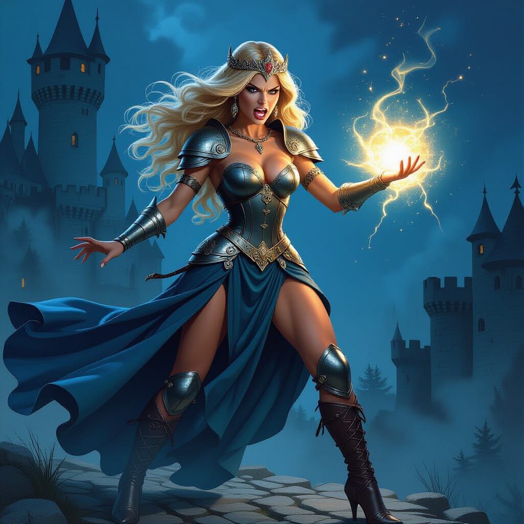 Fantasy Warrior Princess Casting Magic Spell