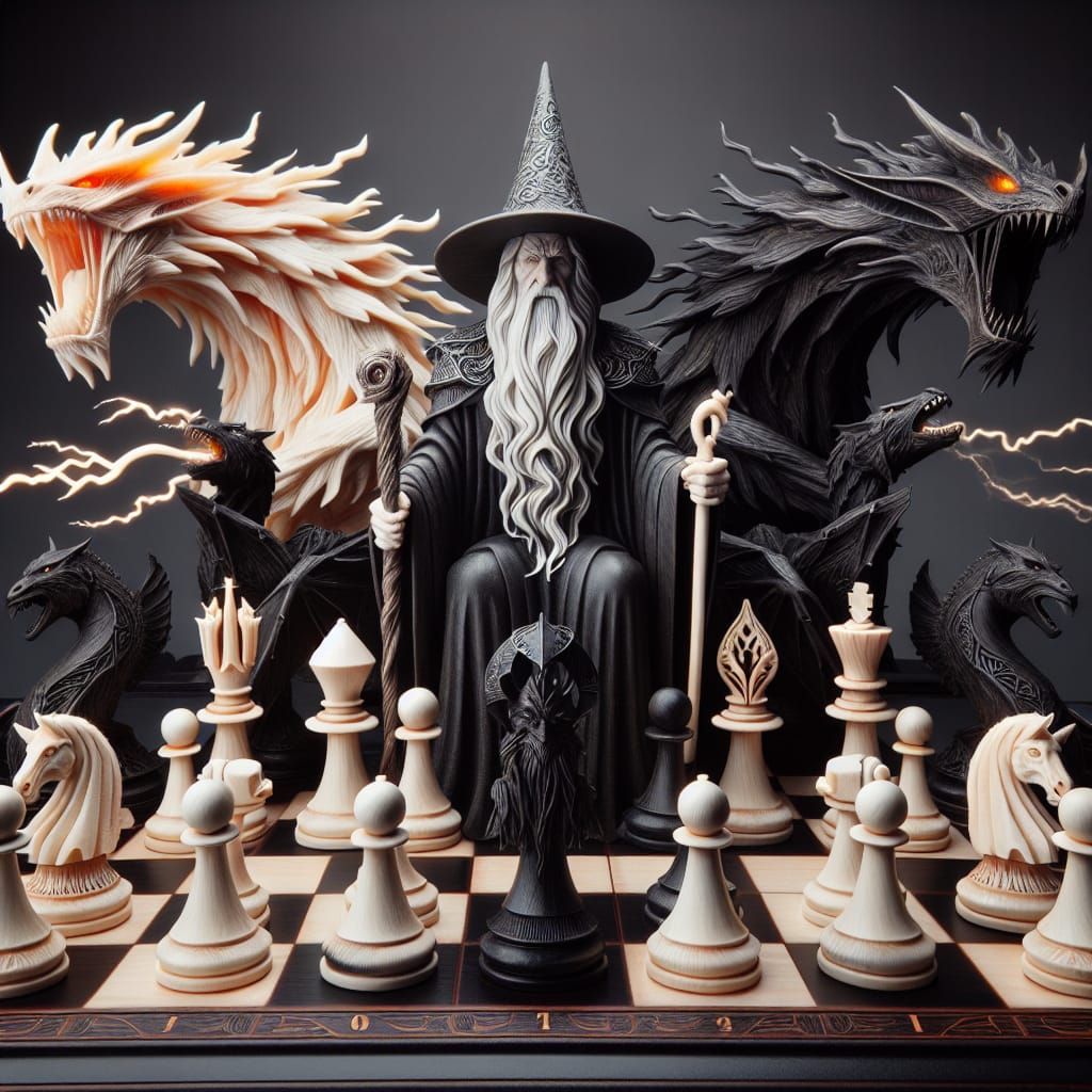 Chessboard Featuring Wizard and Balrog Kings