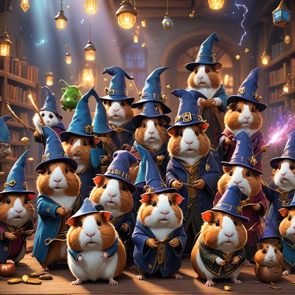 Guinea Pig Wizards Doing Magic in 3D Style