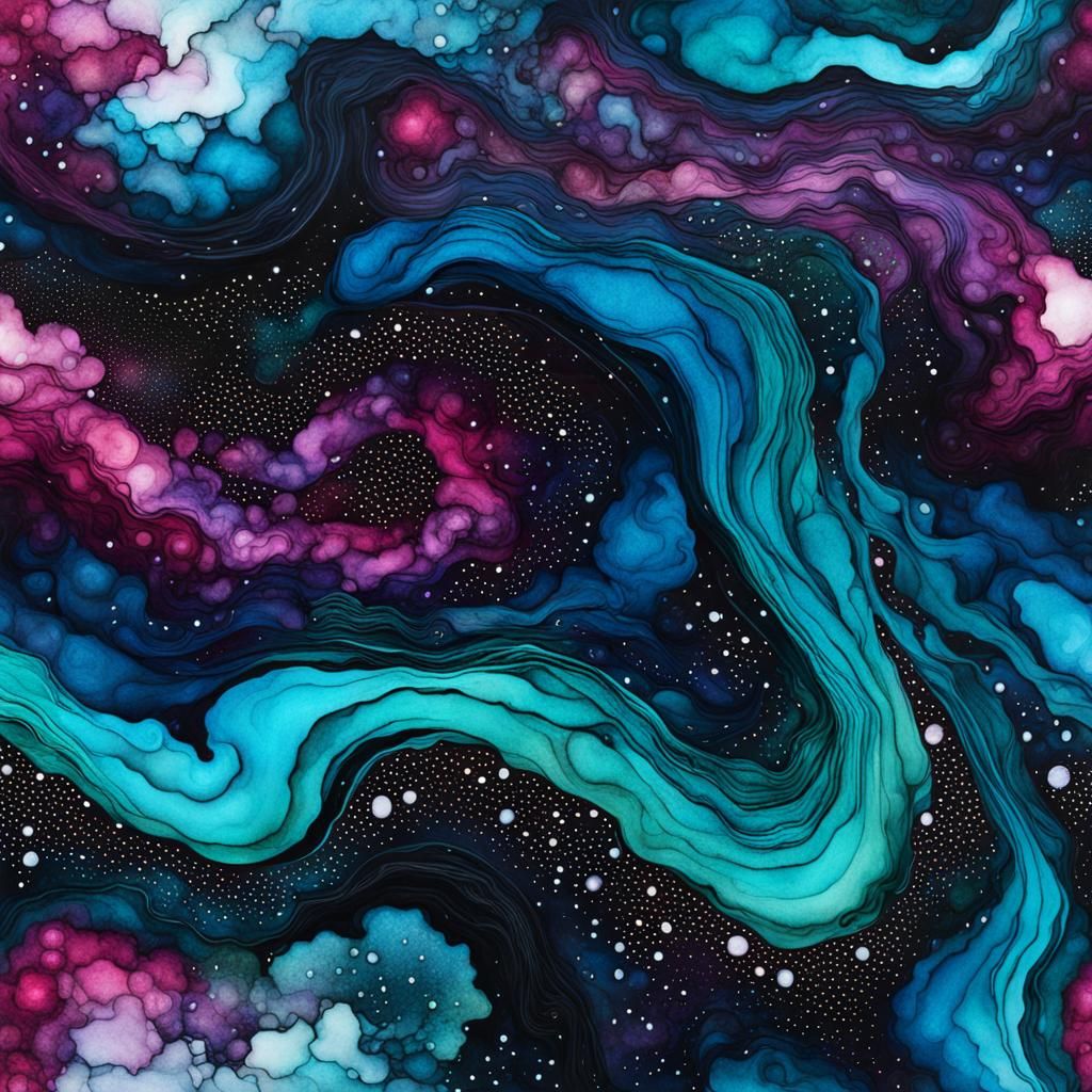 Swirling Nebula, Starry Night, Blue  Cranberry Teal Sage Bla...