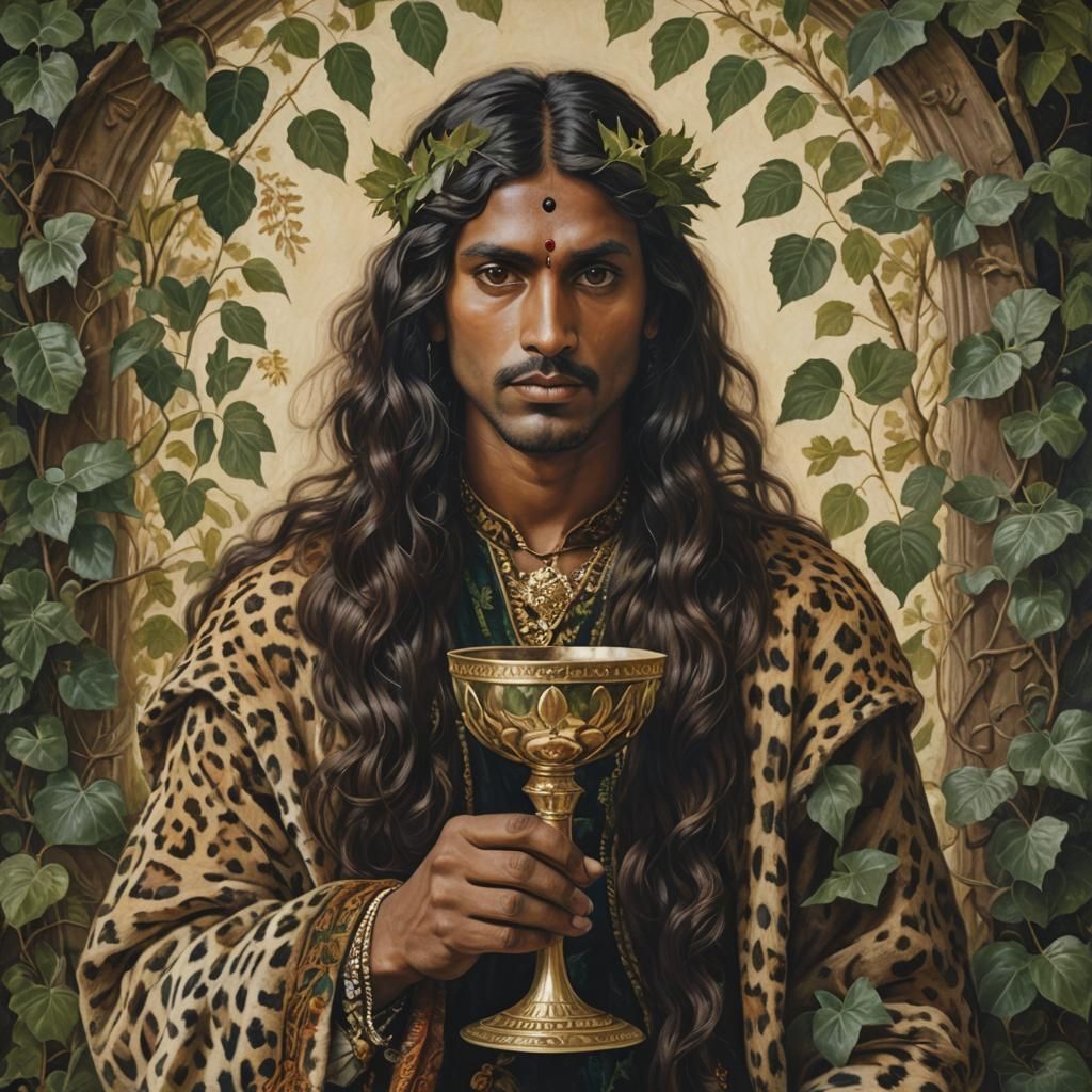 Indian Dionysus with Chalice in Pre-Raphaelite Style