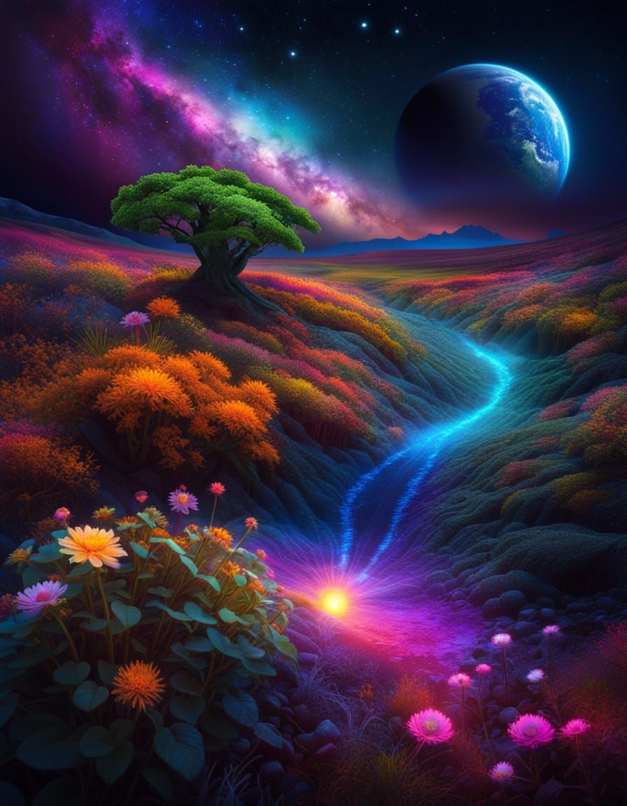 Gaia: Intergalactic Floralscape in Solarpunk Style