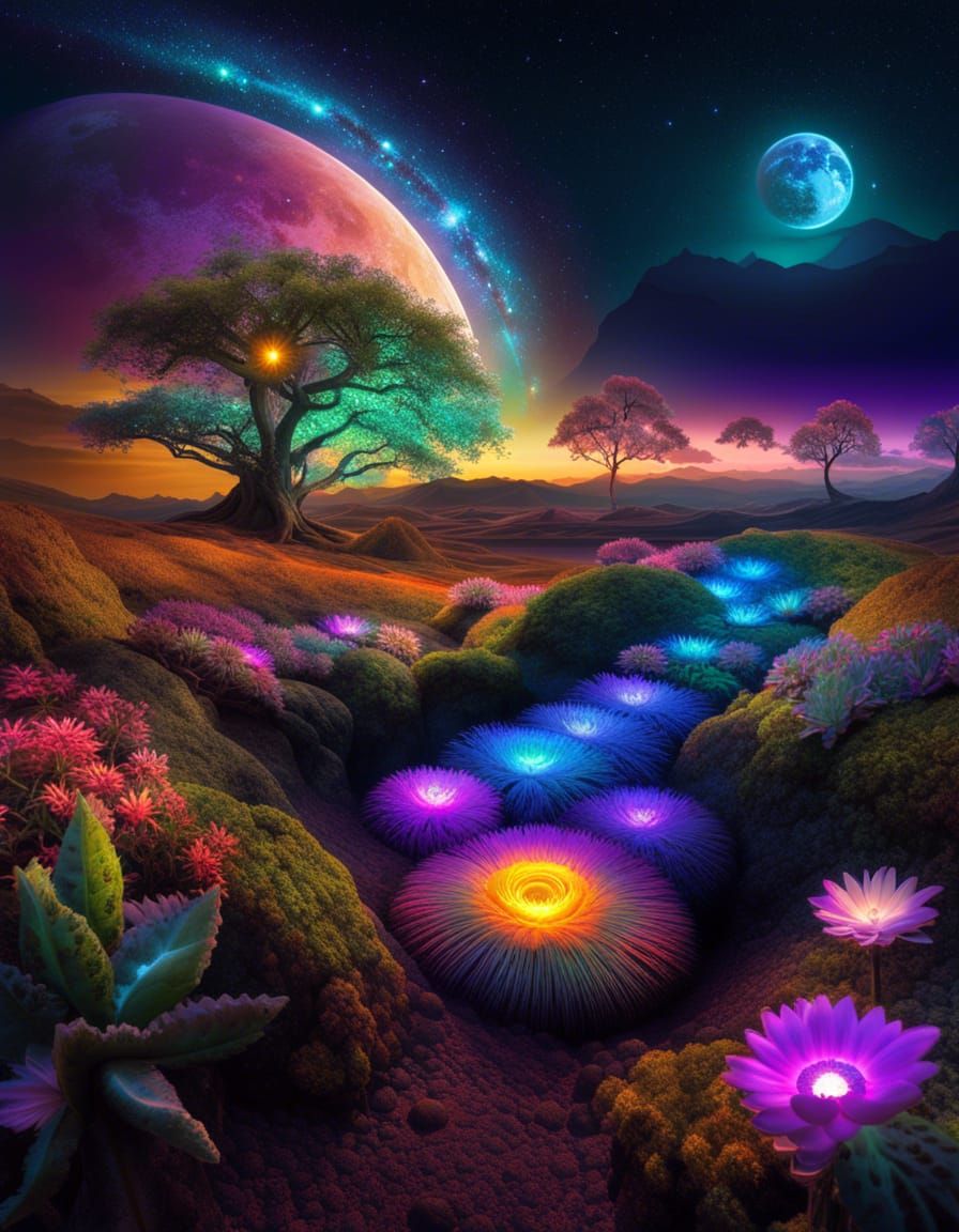 Gaia: Intergalactic Floralscape in Solarpunk Style