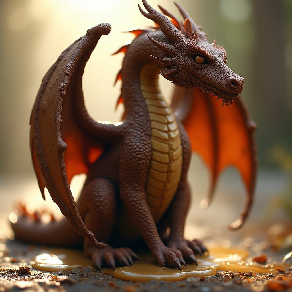Hyperrealistic Chocolate Dragon Sculpture Melting