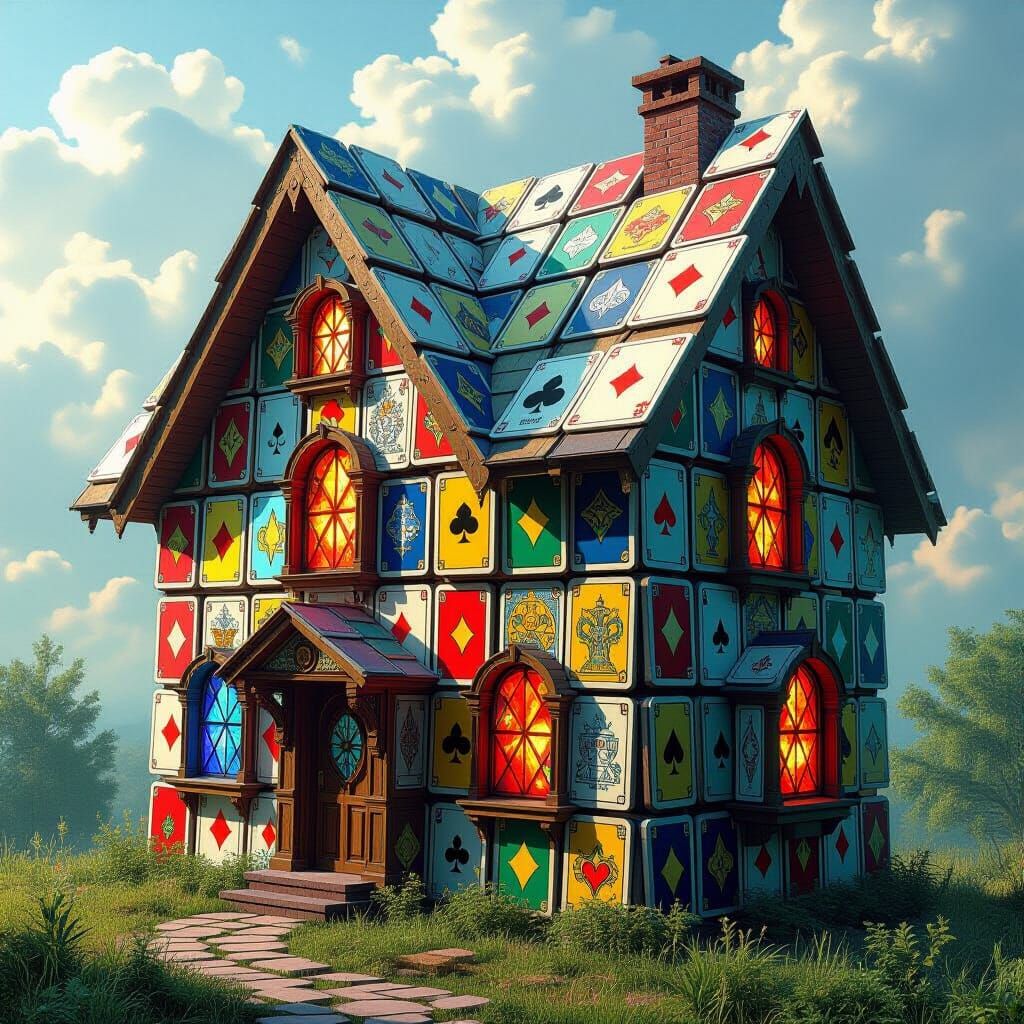 Mystical Tarot Card House in Surreal Digital Art